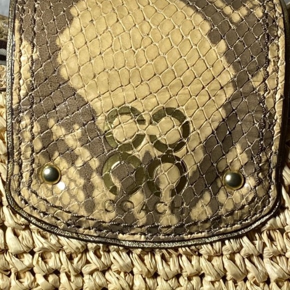 COACH Natalie Weekender Straw Leather Python Turn Lock Tote Bag 16839 $398 - Picture 7 of 11